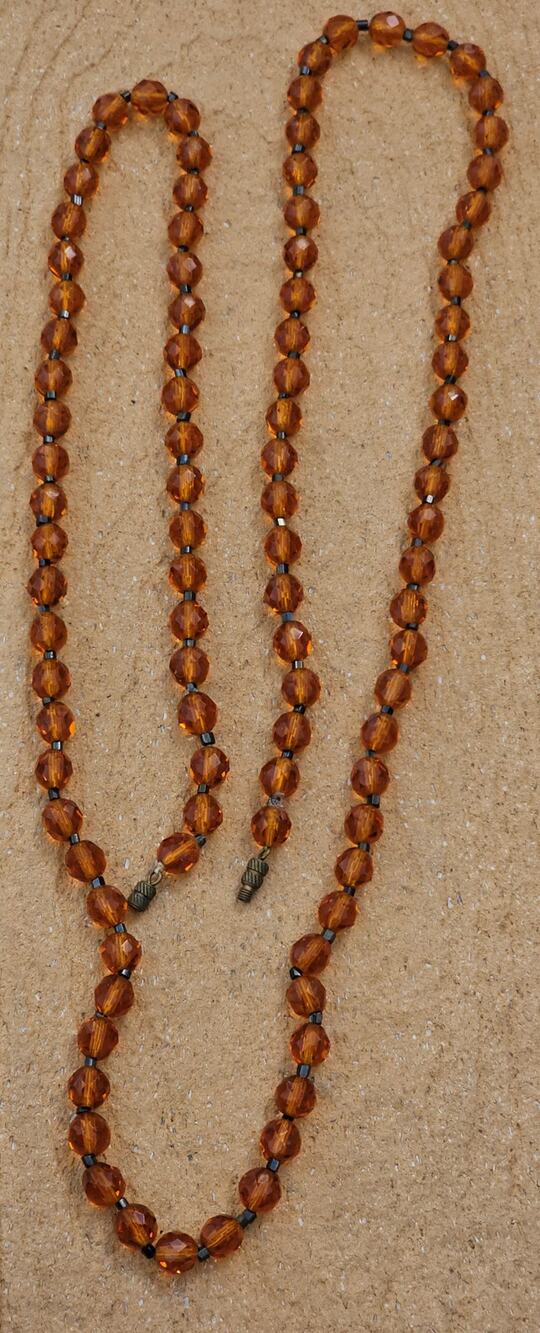 Vintage Necklace Glass Amber Faceted 39" Beaded Necklace